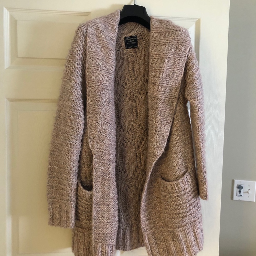 Hand Knit cardigan sweater in Mauve